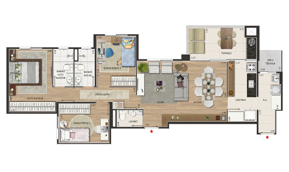 3 Dormitórios - 96,16 m²