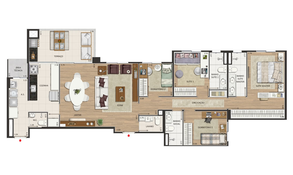 4 Dormitórios c/ 2 Suítes - 128,86 m²